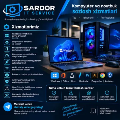 Kompyuter va noutbuk sozlash | Windows o‘rnatish | 1