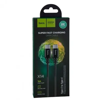 Hoco X14 Double Speed 60W Type-C-Type-C tezkor kabeli, 1 m (qora) 1