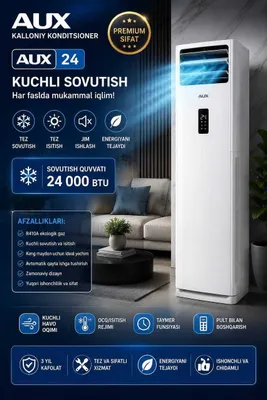 AUX 24/36 ustunli inverter konditsioneri, 85 m², yetkazib berish bepul 1