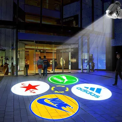 GoboTech.uz GOBO proyektorlari. Asfalt va binolarda logotipning yorug‘lik reklamasi 1