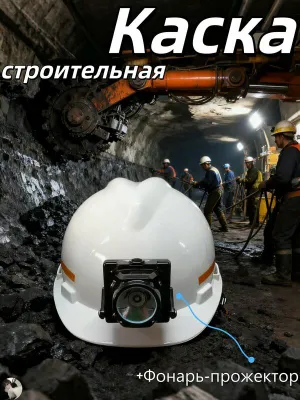 Шахтерская каска строительная  фонариком ААА класс 1