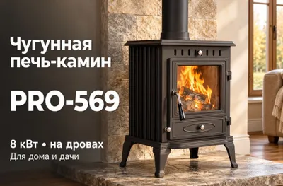 Чугунная печь-камин PRO-569,камин,отопление / Cho‘yan o‘tinli kamin 1