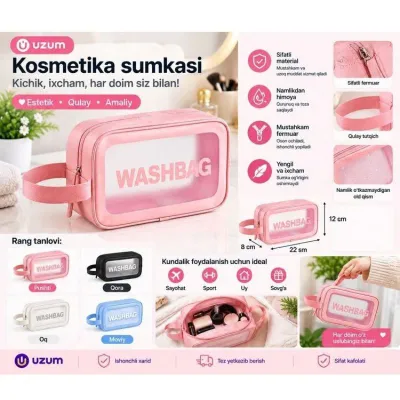 Прозрачная косметичка с зеркалом для женщин