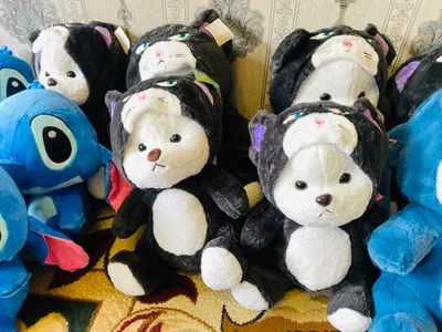 Мягкая игрушка Стич, мишка в капюшоне, кот в капюшоне 1