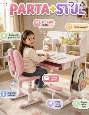 Stol va stuldan iborat ergonomik bolalar to‘plami. 80×50 sm 1