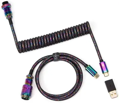 Keychron Type-A/Type-C kabeli, spiral, to‘g‘ri, Rainbow Plated, qora