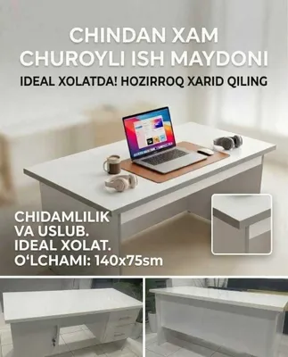 Oq rangli zamonaviy ofis stoli sotiladi 2 ta (140x75) (145x78) 1