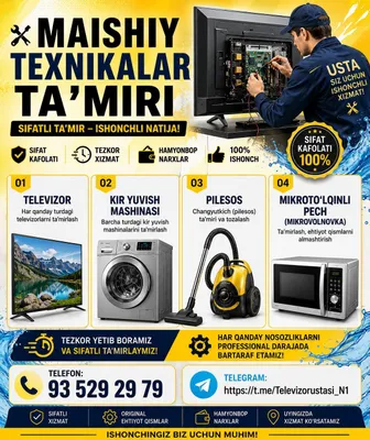 Televizor ustasi kirmoshina ustasi