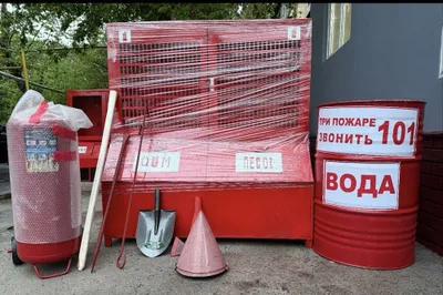 Уличные пожарные щиты с огнетушителем и ёмкостью для воды, комплект. Есть договор. 1