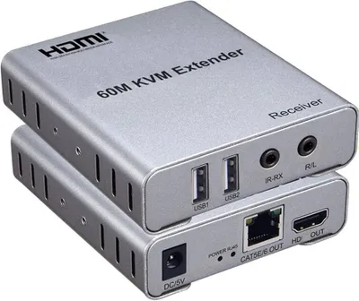 HDMI KVM extender, RJ45 kabeli orqali 60 metrli uzaytirgich, kulrang 1