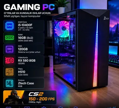 CS2 | 150–230 | FPS i5-10F/16GB/512GB nvme RX 580 | 8GB 1