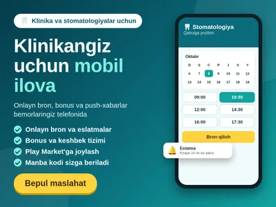 Klinika va stomatologiya uchun Android ilova