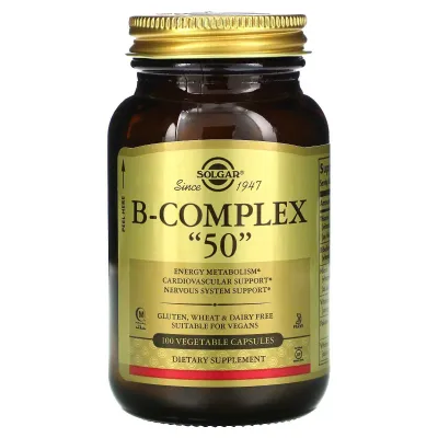 Б комплекс Solgar, B-Complex "50", 100 веганских капсул