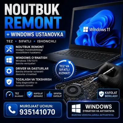 Noutbuk remont garantyasi bilan
