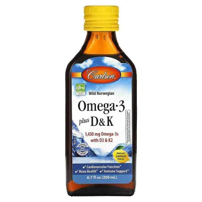 Carlson, Omega 3 Plus D & K, tabiiy limon, 1430 mg, 200 ml 1