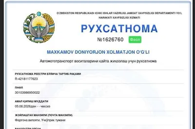 Barcha turdagi transport vostalariga qayta jihozlash uchun ruxsatnoma 1