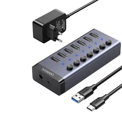 Hub UGREEN 7in1 USB-C, 7x USB-A 3.0 12V 2A (black) 1