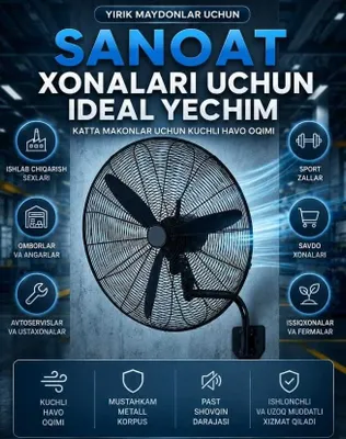 Sanoat uchun devor ventilyatori, 75 sm