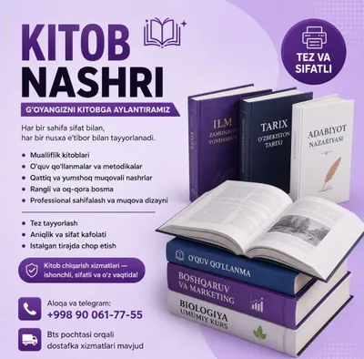 Kitob chiqarish, chop etish, bosmaxona kitob, kitob nashr qilish arzon