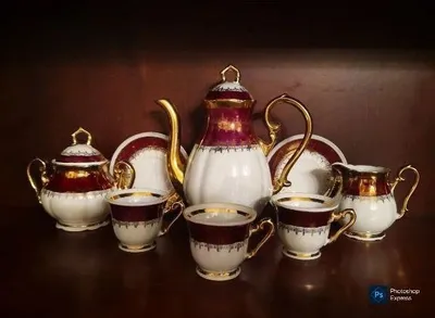 Новый Чешский сервиз Zajecar 6 персонный 24 караат золото. Советский 1