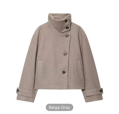 Новое укороченное пальто Beige Gray 1