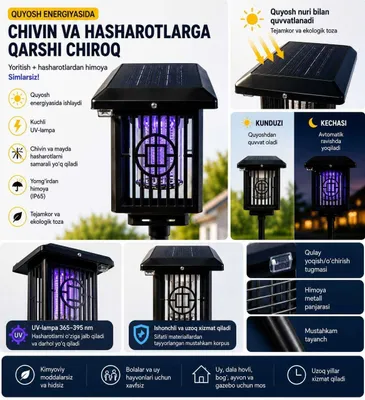 Quyosh energiyasida ishlaydigan chivinlarga qarshi chiroq 1