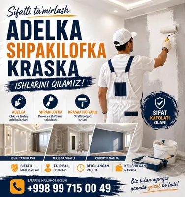 Malyarka ishlari 50 ming sumdan boshlab 1