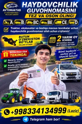 Pravaga Haydovchilik guvohnomasiga o'qitamiz 1
