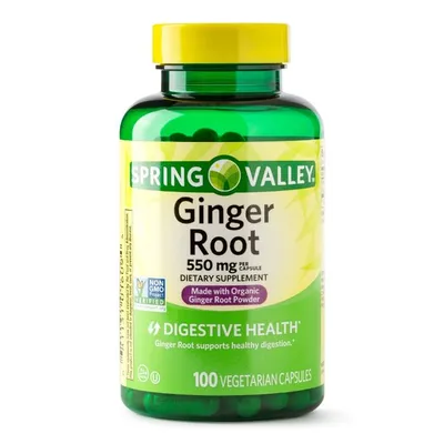 Spring Valley zanjabil ildizi kapsulalari, 550 mg, 100 dona. AQSh vitaminlari 1