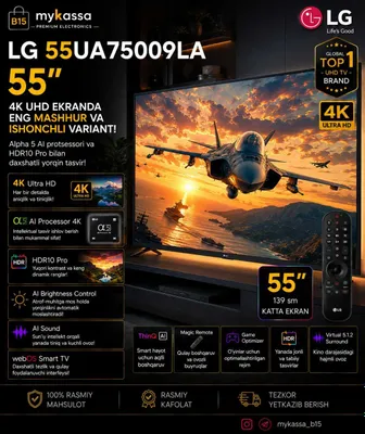 LG 55UA75009LA — 55 dyuymli 4K UHD ekranli telivizor / Dastavka / New