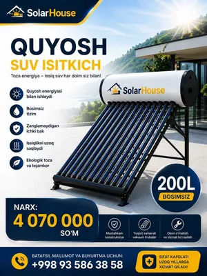 quyosh suv isitkich 200L bosimsiz