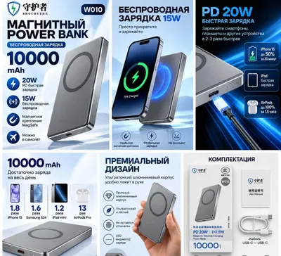 Магнитный Power Bank Guardian MagSafe W010 PD 20W 10000 mAh 1