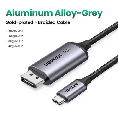 UGREEN Type-C DisplayPort. Type-C kabeli — DP chiqishi, versiyani qo‘llab-quvvatlaydi