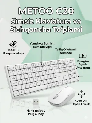 Клавиатура и мышь  Metoo C20 Wireless Black/ White 1