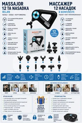 Массажер для тела Massage Gun BLD-8890, 12 насадок 1
