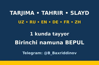 Tarjima, tahrir va taqdimot (slayd) — 1 kunda, birinchi namuna bepul