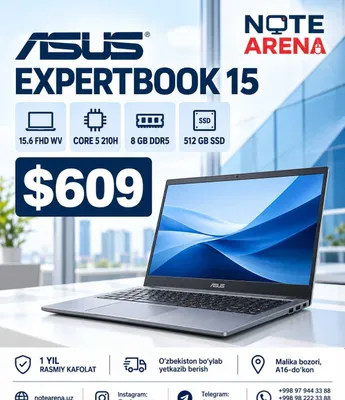 ASUS EXPERTBOOK 15.6 FHD IPS 60HZ /CORE 5 210H/ 8GB DDR5 / 512 GB