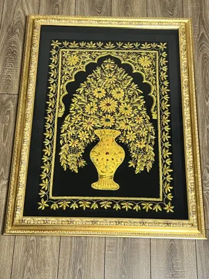 Настенная ткань с золотой вышивкой Zardozi в раме.Индийское исскуство. 1