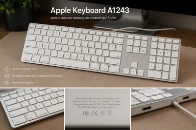 Apple klaviaturasi, Apple Keyboard A1243 / MB110LL/B, simli, USB, raqamli blokli