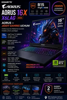 Gigabyte AORUS 16X 2024 X6LAG — AORUS — для серьёзного гейминга