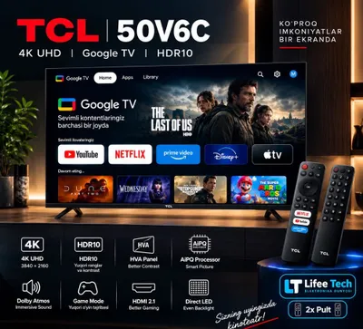 Телевизор NEW TCL 50V6C 4K Google TV +2x голосовой пулт 1
