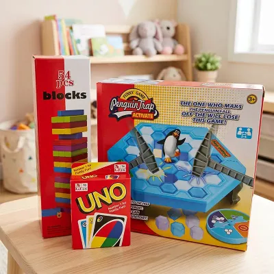Набор из 3 настольных игр: UNO, башня, Penguin 1