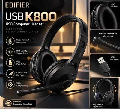 Компьютерная гарнитура Edifier USB K800 с микрофоном — USB, Plug & Pla