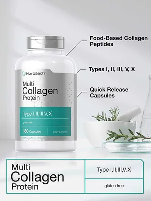 180 kapsulali kollagen USA: I, II, III, V, X turlari, protein, peptidlar 1