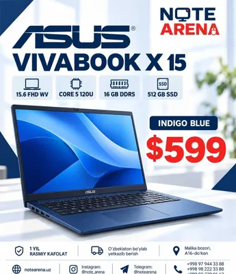 ASUS VIVABOOK 15.6 FHD WV / Core 5 120U / 16 ГБ DDR5 / 512 ГБ SSD