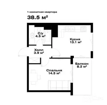38,5 m² 1 xonali kvartira sotiladi · ID 40681