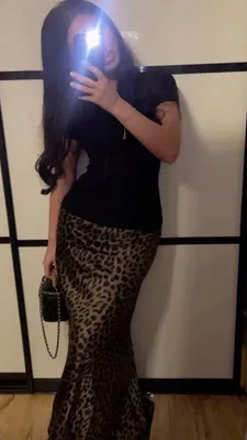 Leopard naqshli uzun atlas yubka xs-xl 1