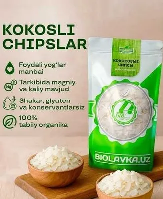 Kokos chipsi 100g — keto mahsulot