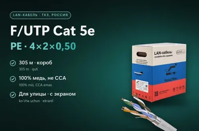 LAN-кабель F/UTP Cat 5e PE 4x2x0,50, медь, 305 м, ФАРИАЛЬ 1