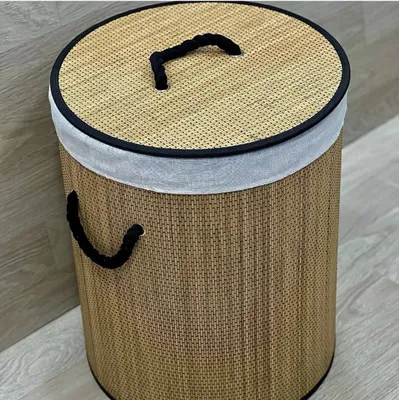Круглая бамбуковая корзина для белья. 1
